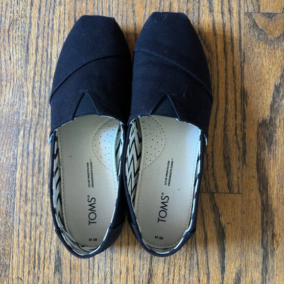 TOM'S ALPARGATA CANVAS BLACK/BLACK RECYCLED COTTON CANVAS SLIP ON SHOE MENS 10 - Picture 2 of 4